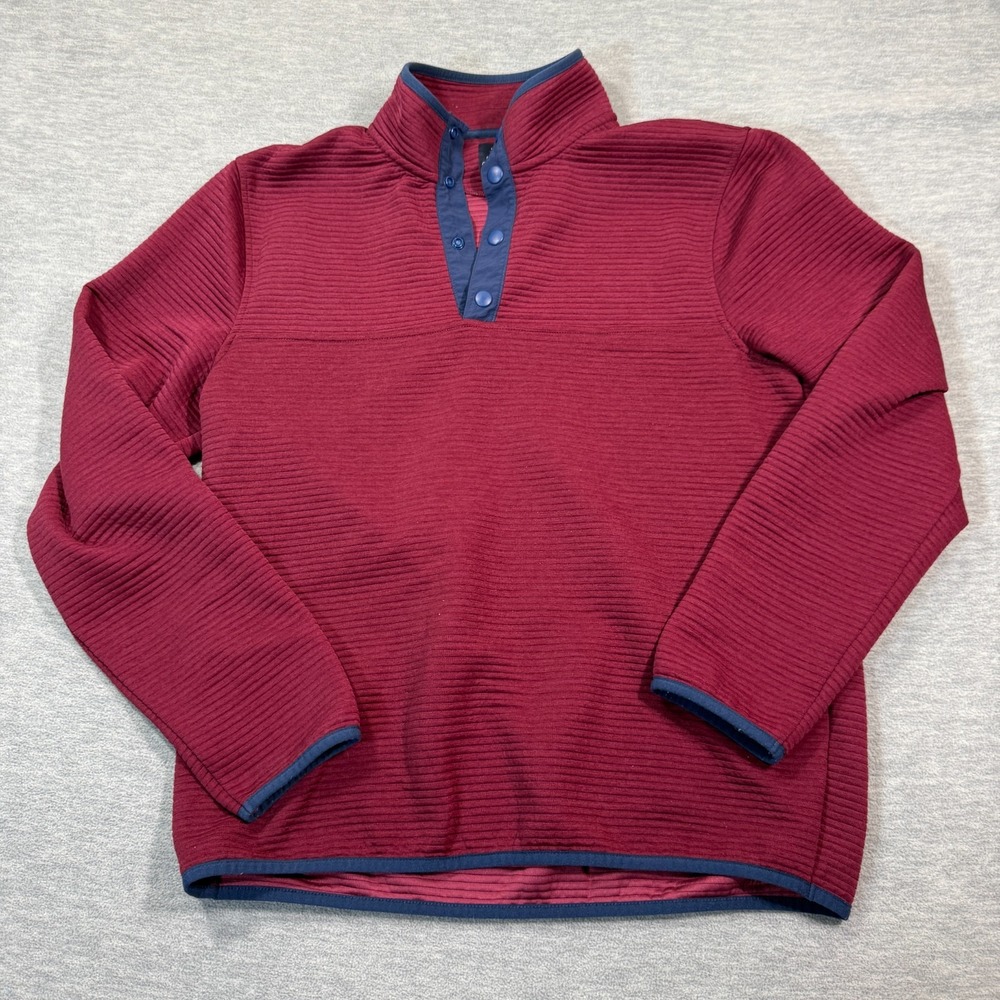 J.Crew Pullover‎ Men M Burgundy Fleece Snap Ribbed Quarter Button Warm